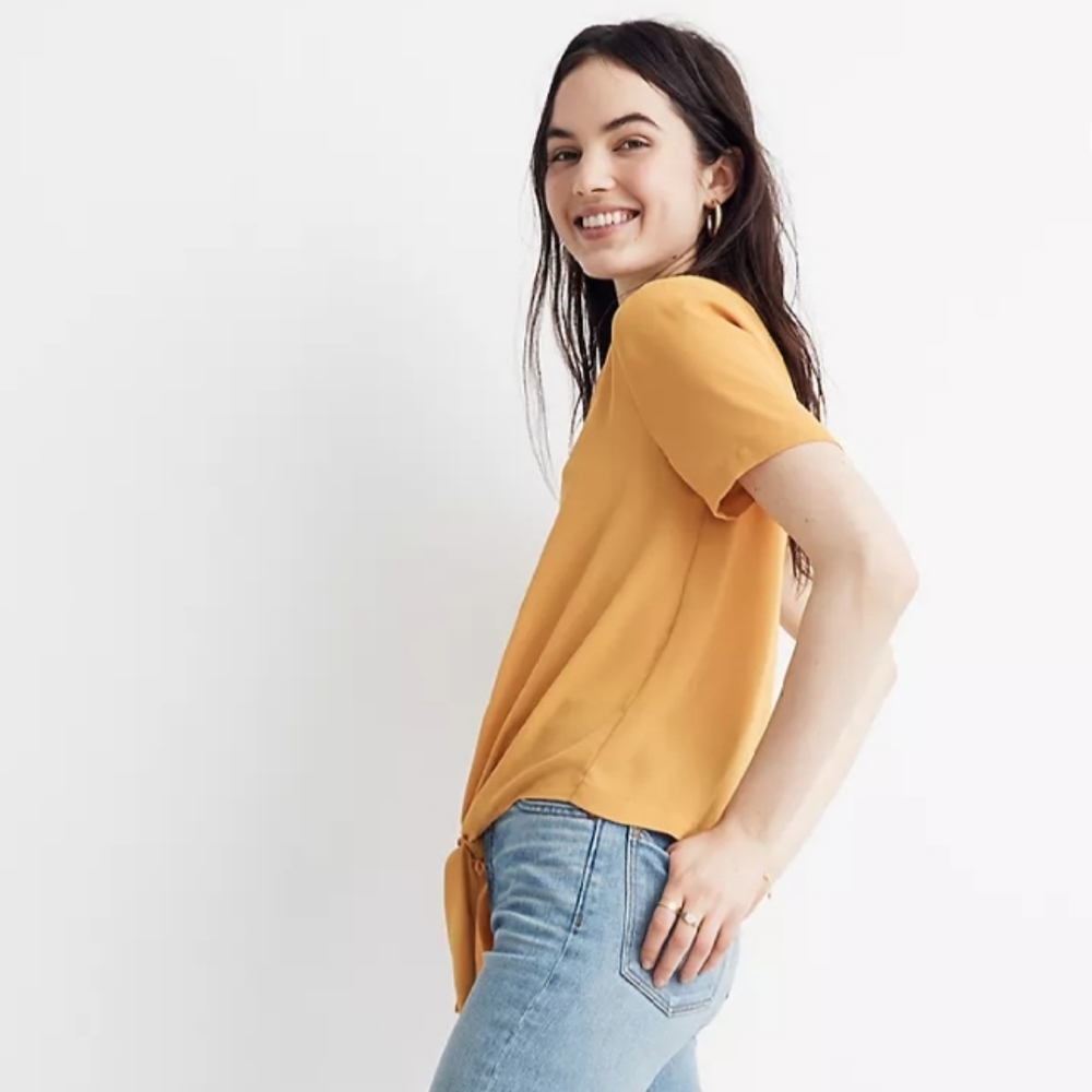 NWT Madewell Novel Golden Yellow Tie Front Shirt